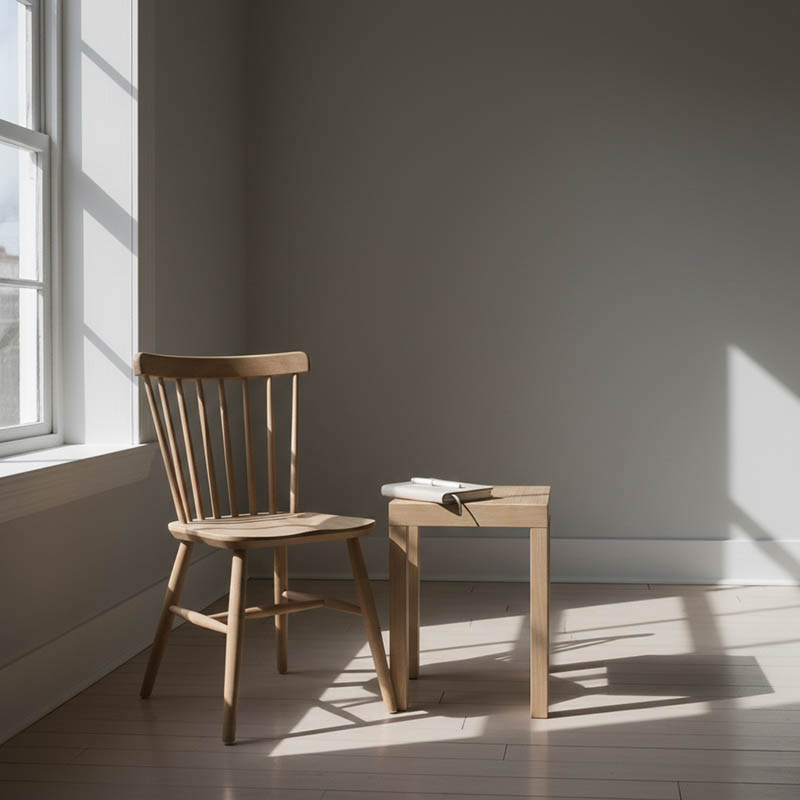 Single empty chair in a minimalist modern interior room